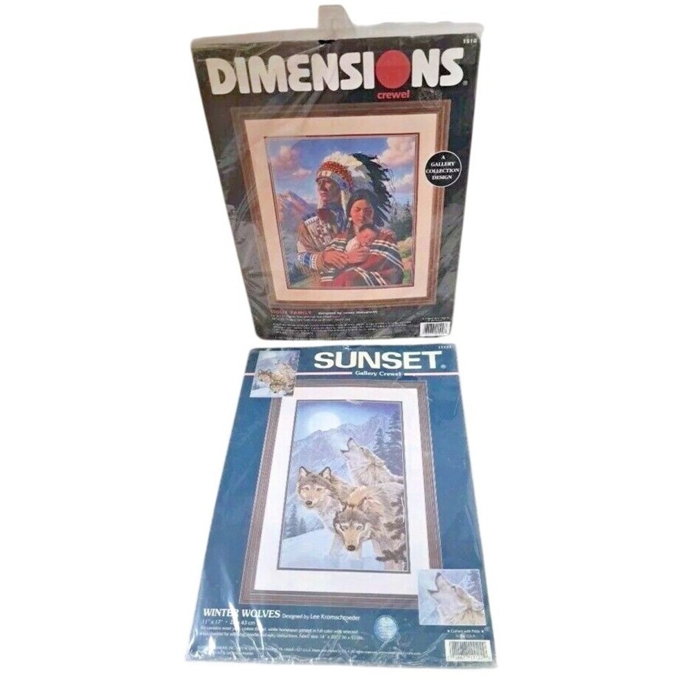 Dimensions Sunset Crewel Kit Lot Sioux Family 1510 Winter Wolves 11122 Vintage